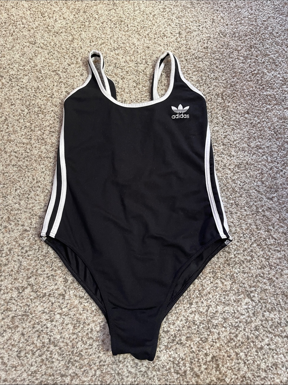 Adidas women’s Black One-Piece body Suit with White Trim and logo size L